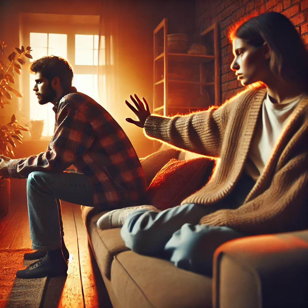 a man and woman sitting on a couch